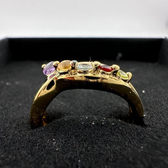 Mother's Multi-Gemstone Bypass Ring - Sterling Silver with 14kt Gold Overlay -7 - Picture 13 of 14